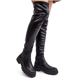 Vinceza Flache Overknee-Stiefel für Damen in Schwarz Lilien
