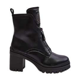 Vinceza Damen-Lederstiefeletten mit Strasssteinen Black Rosie schwarz