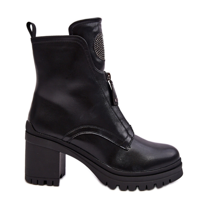 Vinceza Damen-Lederstiefeletten mit Strasssteinen Black Rosie schwarz