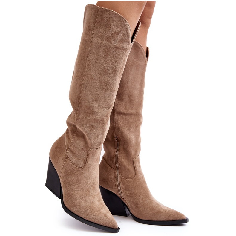 Modische Delia Beige Wildleder-Cowboystiefel
