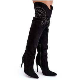 Overknee-Stiefel mit hohem Absatz für Damen in Schwarz von Vessy
