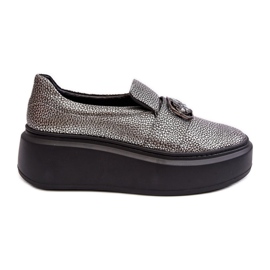 Damen-Lederschuhe auf der Plattform mit Dekoration Laura Messi 2697/810 Silber