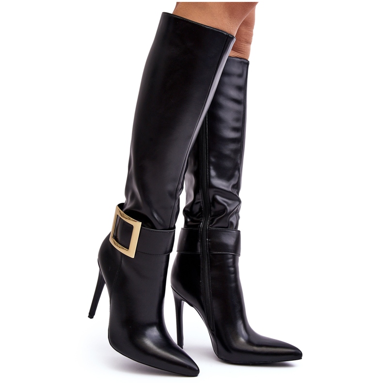 Damen-Stiefel mit hohem Absatz und Schnalle in Schwarz, Jesperassa