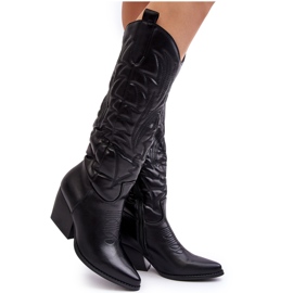 Damen-Cowboystiefel aus Leder mit hohem Absatz in Schwarz von Sloana