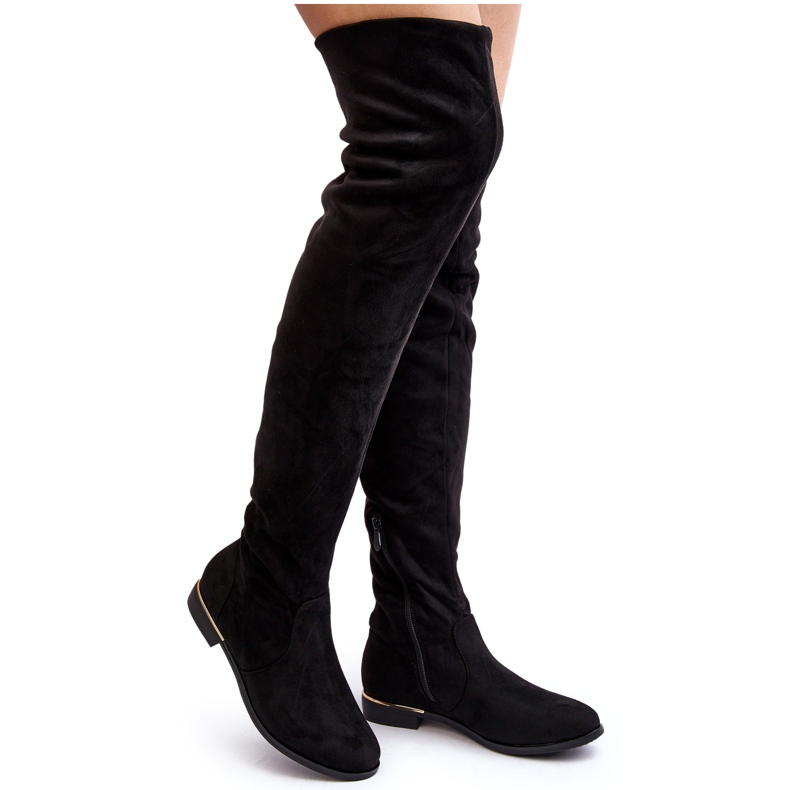 Overknee-Stiefel für Damen mit flachem Absatz, Black Bikka schwarz