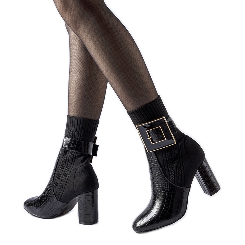 Schwarze Enrice-Sockenstiefel mit Animal-Print