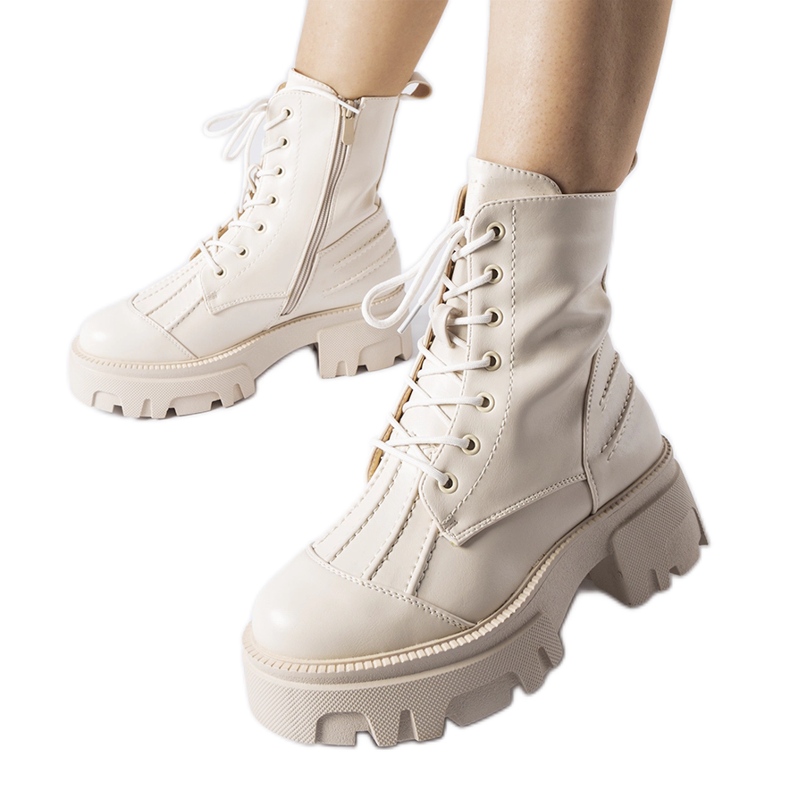 Beige isolierte Arbeiterstiefel mit dicker Biagio-Sohle