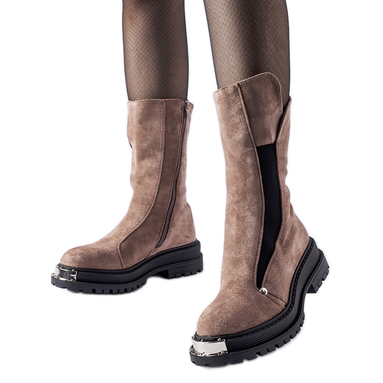 Braune isolierte Stiefeletten mit dekorativer Spitze von Bologna