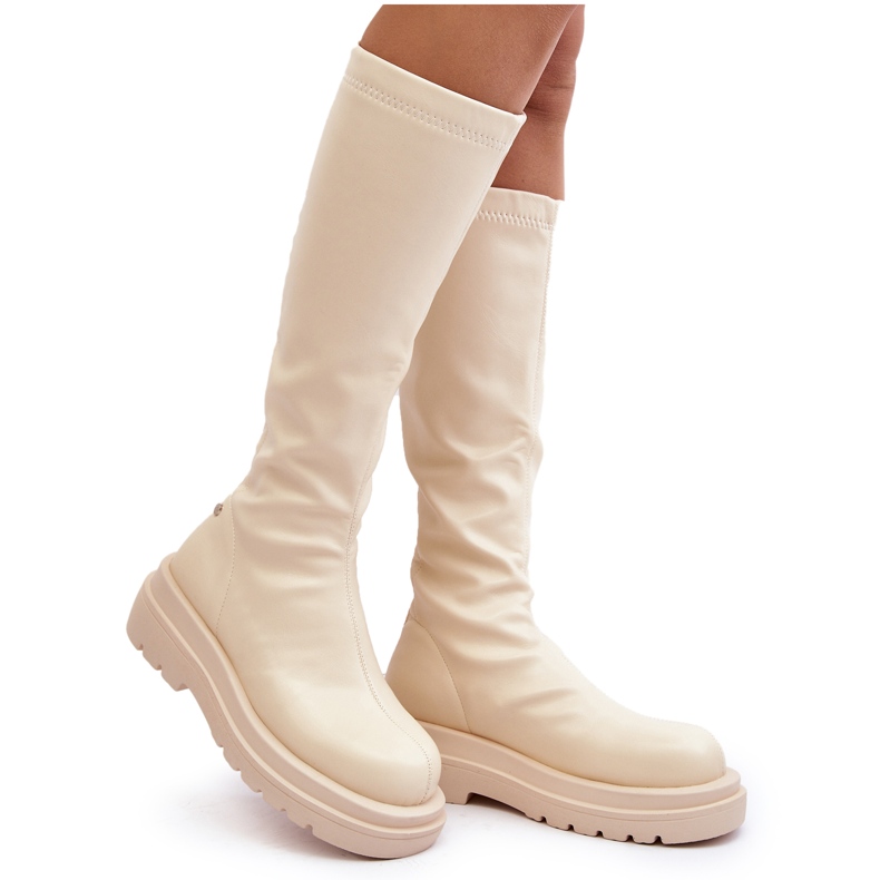 Damen-Plateaustiefel mit Reißverschluss GOE MM2N4067 Hellbeige