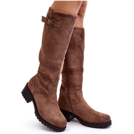 Flache Damenstiefel aus Wildleder Beige Saranai