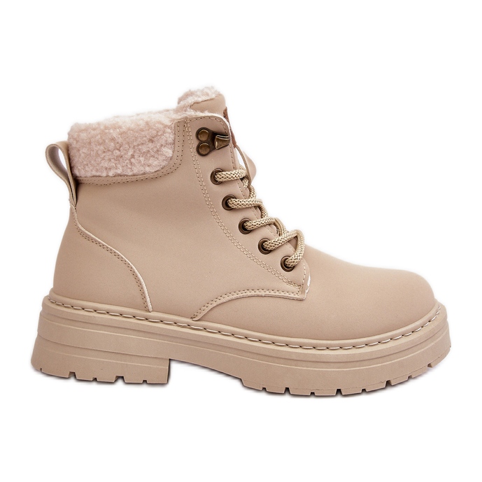 Damen-Lederstiefel mit Schaffell, Hellbeige, Lynnvia