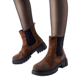 Braune Stiefel mit Zirkonen aus Öko-Wildleder von Grinzane