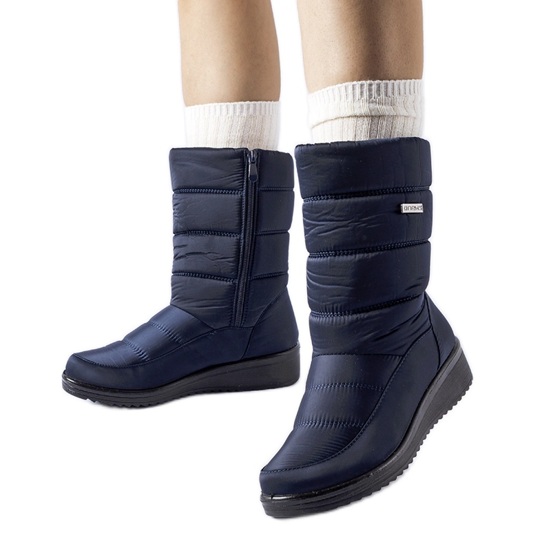 Marineblaue Schneestiefel mit niedrigem Keilabsatz Reina