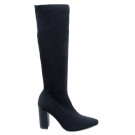 Elisha Schwarze elastische Stiefel mit hohen Absätzen