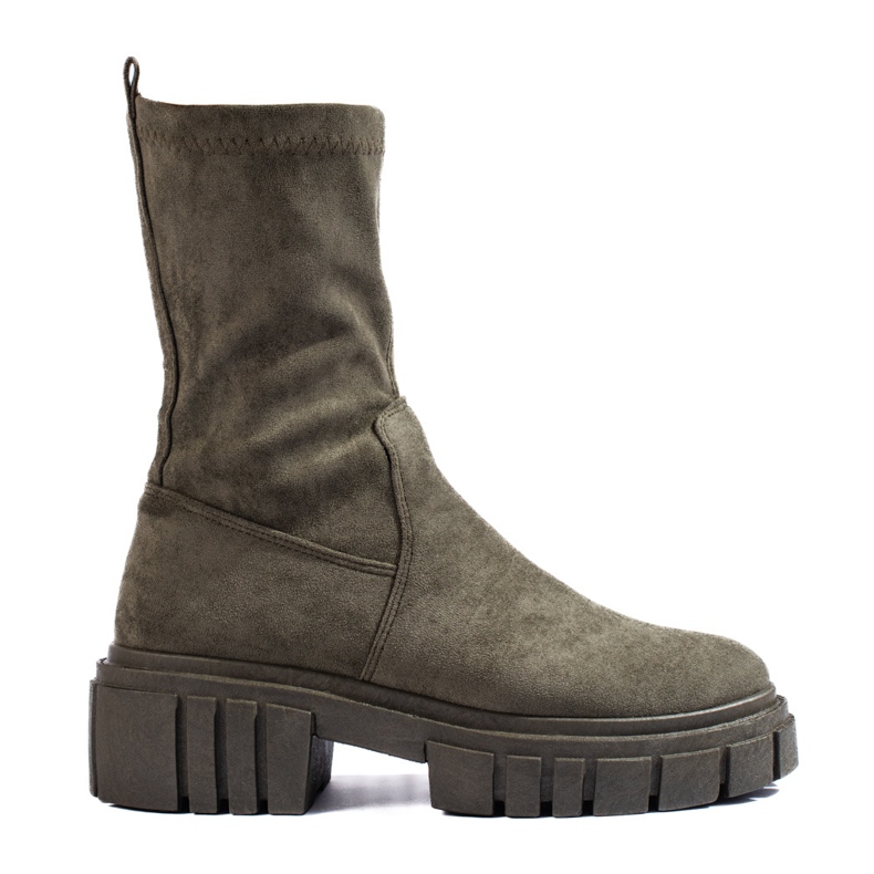 Shelovet Damen-Stiefeletten aus dunkelgrünem Wildleder