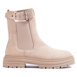 Beigefarbene Wildlederstiefeletten mit Shelovet-Schnalle