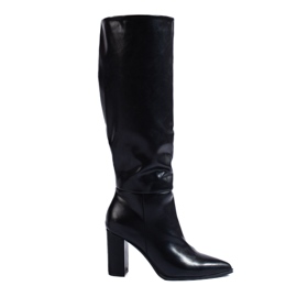 Elegante schwarze Stiefel mit hohen Absätzen aus ökologischem Shelovet-Leder