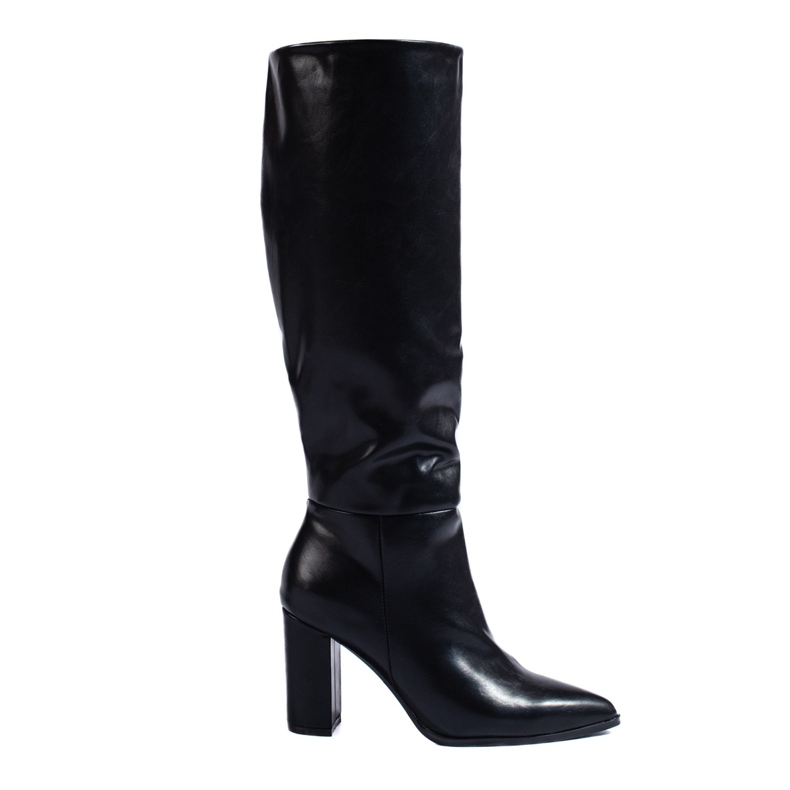 Elegante schwarze Stiefel mit hohen Absätzen aus ökologischem Shelovet-Leder