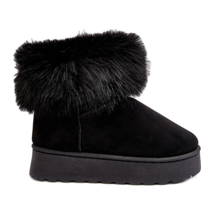 Damen-Plateau-Schneestiefel mit Fell Schwarz Mancy