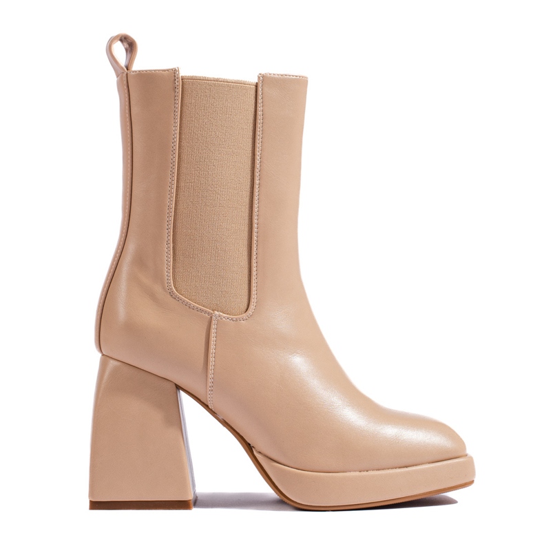 Beige Shelovet Damen-Chelsea-Stiefel mit breitem Absatz