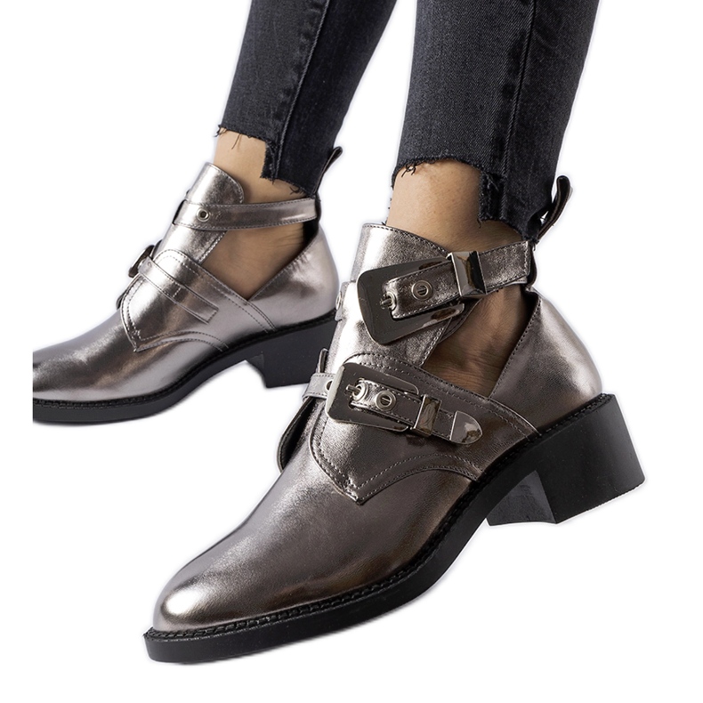 Dunkelmetallische, hochgeschnittene Stiefeletten von Ritaldi silber-