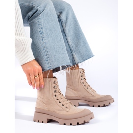 SHELOVET Beige Schnürstiefeletten aus Wildleder