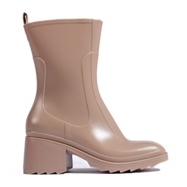 SHELOVET Cremefarbene Gummistiefel mit hohem Absatz und Reißverschluss beige
