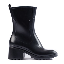 SHELOVET Schwarze Gummistiefel mit hohem Absatz und Reißverschluss