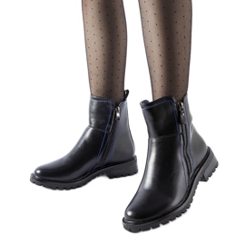 Schwarze Stiefeletten mit dekorativem blauen Nereo-Faden