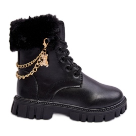 Warme Kinderstiefeletten aus Leder mit Kette, Black Cadia schwarz