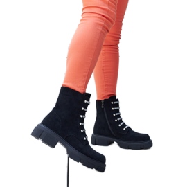 Schwarze Stiefeletten mit Strasssteinen, Öko-Wildleder Sfaranda