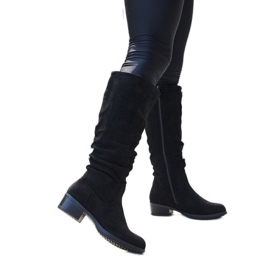 Schwarze, faltige Angelico-Öko-Wildlederstiefel