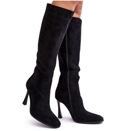 Isolierte Damen-Stiefel mit hohem Absatz, schwarze Isot