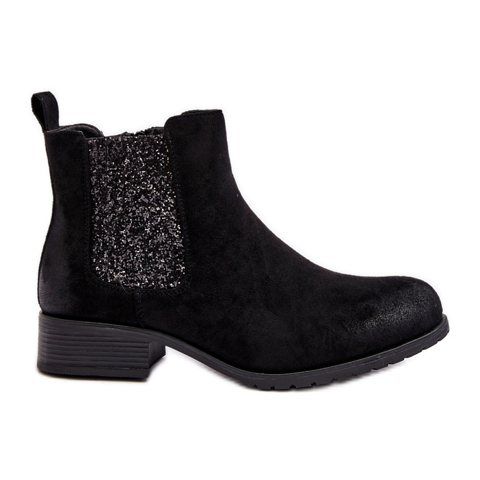 Damen-Chelsea-Stiefel mit flachem Absatz, Schwarz Sauamia
