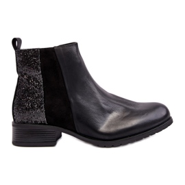 Damen-Chelsea-Stiefel mit flachem Absatz und Pailletten, Black Messio schwarz