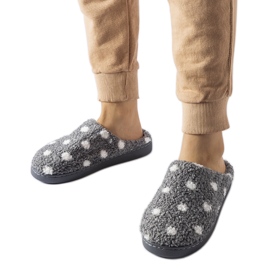 Graue warme Hausschuhe mit weißen Punkten