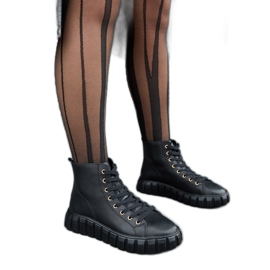 Carassai schwarze lange Ledersneaker