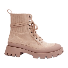 Damen Trapper-Stiefel zum Schnüren Beige Gordts