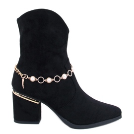 Bralin Schwarze Stiefeletten mit hohem Absatz und Kette