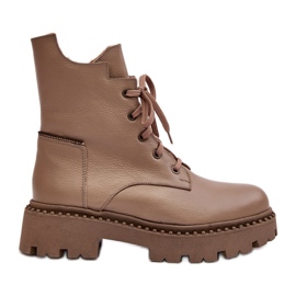 Zazoo 949P Trapper-Stiefel aus Leder für Damen, Dunkelbeige