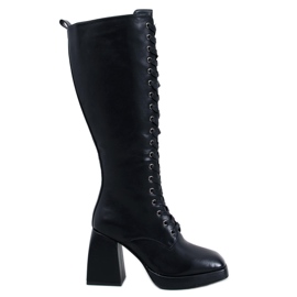 Wednesday Schwarze Schnürstiefel mit breitem Absatz