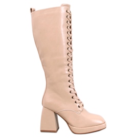 Wednesday Beige Schnürstiefel mit breitem Absatz