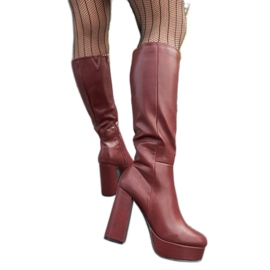 Burgunderrote Plateau- und High-Heel-Stiefel von Zoccorino