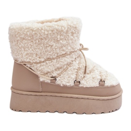 Damen-Schneestiefel zum Schnüren mit dicker Sohle, Beige Loso