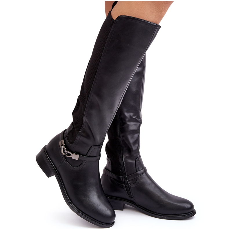 Warme Overknee-Stiefel für Damen S.Barski HY07-329 Schwarz