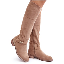 S.Barski Beige isolierte flache Wildlederstiefel