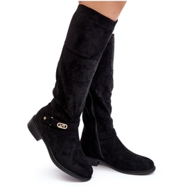 Isolierte Wildlederstiefel mit flachem Absatz S.Barski HY07-31 Schwarz