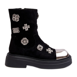 S.Barski Isolierte Wildleder-Stiefeletten mit Verzierungen D&amp;A MR870-14 Schwarz