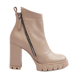 Modische High Heel Stiefeletten aus Leder Laura Messi 2509 Hellbeige