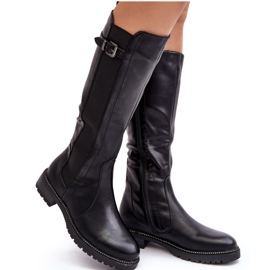 Overknee-Stiefel für Damen mit flachem Absatz, Schwarz Klemmo